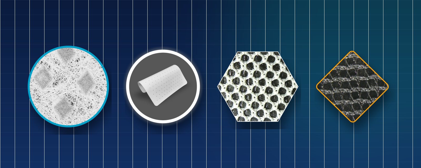 Silene, Teflene, Ultralene and Duolene composite meshes